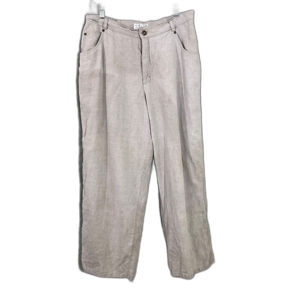 Liz Claiborne Pants Petites Women’s 16P Beige 100% Linen Comfort Casual Travel